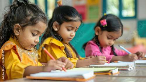 Indian school children sitting in the classroom