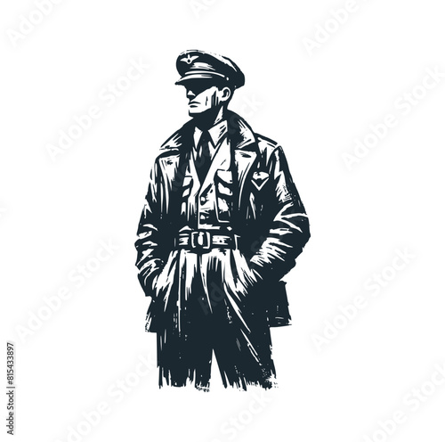 The old troop. Black white vector illustration.