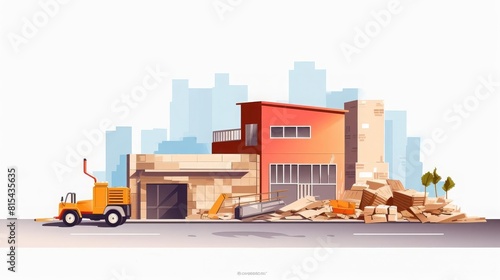 Construction materials flat design front view building project theme water color Splitcomplementary color scheme