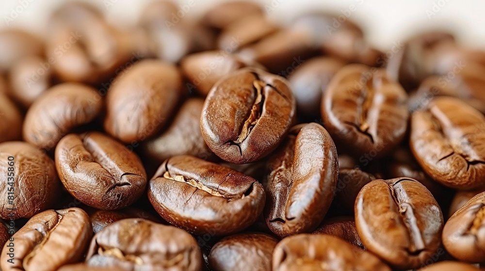 Roasted coffee beans stacked on a white table Roasted coffee beans stacked on a white table