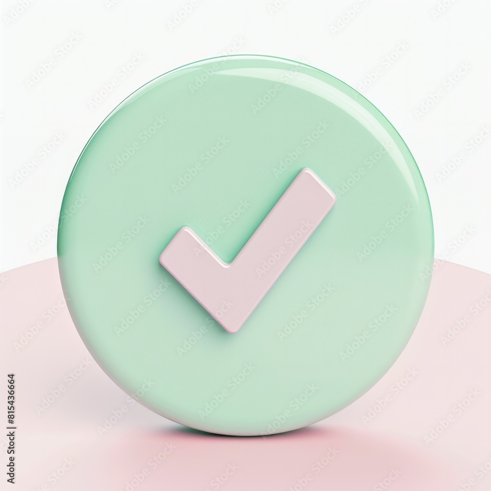 3d icon of circle shape with a tick mark on it in green pastel color with white backgroun, AI Generative 3d icon of circle shape with a tick mark on it in green pastel color with white backgroun, AI Generative