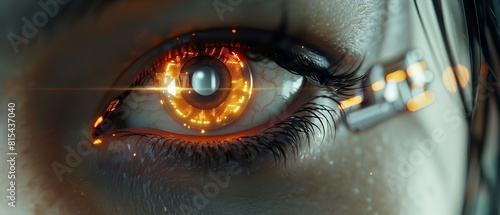 Futuristic ocular implant giving sight to the blind  front view  Vision restored  techbology tone  Monochromatic Color Scheme photo
