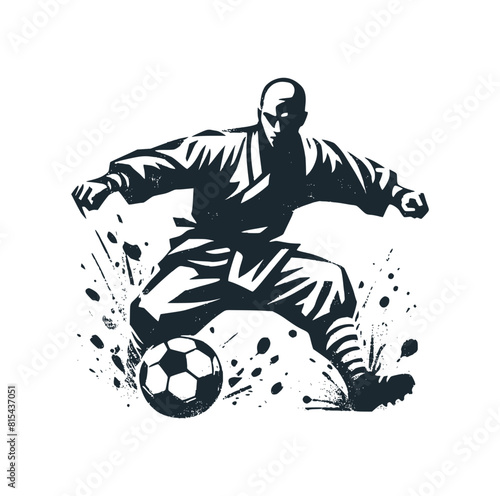 The saolin playing football. Black white vector illustration logo. photo