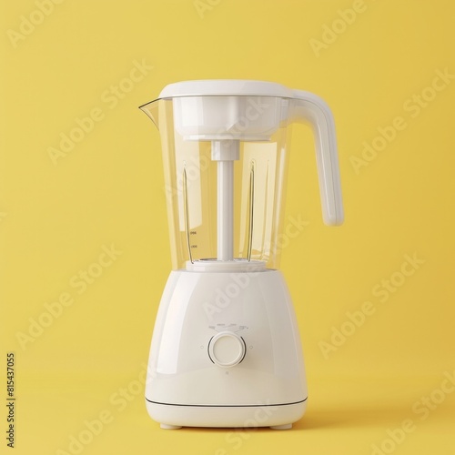 A 3D sleek, modern blender in glossy white, set against a pastel yellow background., AI Generative