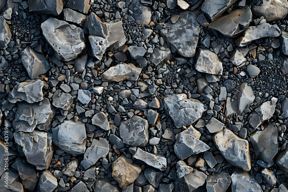 Top view of a natural gravel and stone texture for backgrounds