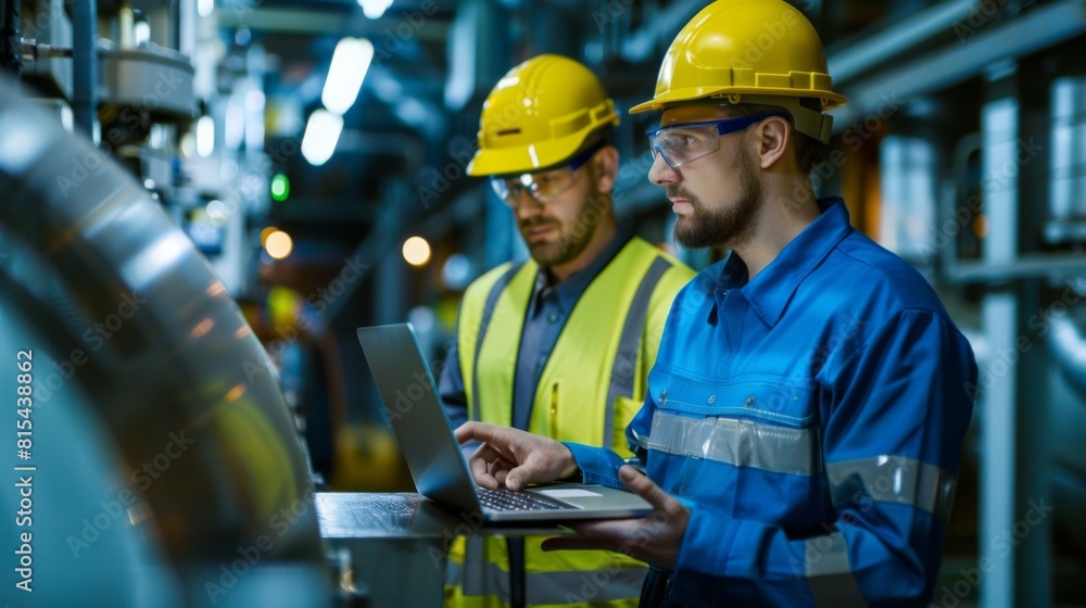 A group of engineers using a laptop to analyze electrical load characteristics.