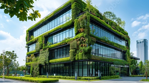 A green-certified office building with a water purification facade system.