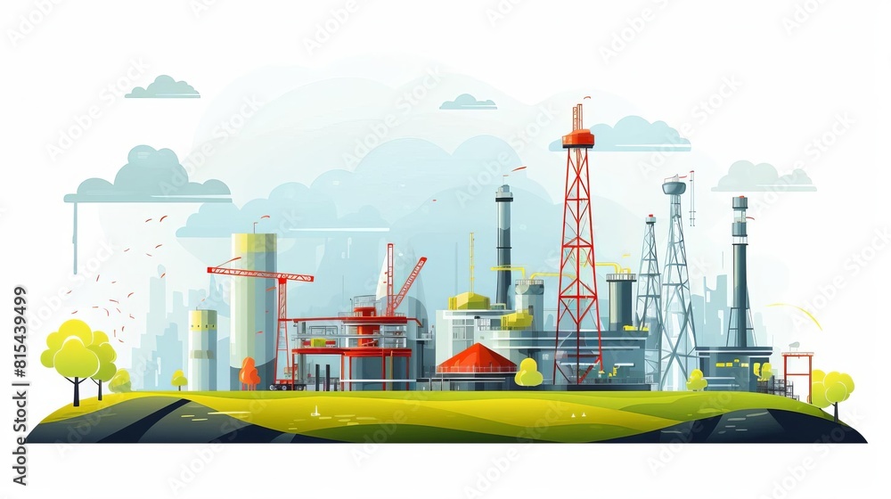 Obraz premium Oil and gas flat design front view energy sector theme cartoon drawing vivid