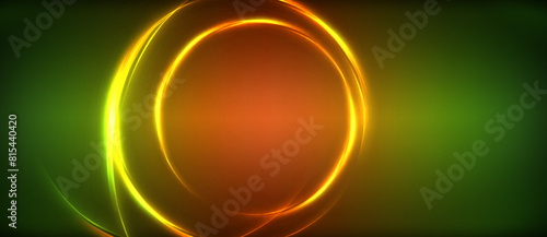 A vibrant neon circle glowing on a background of electric blue and amber, set against a contrasting pattern of green and red. The colors evoke a sense of energy and warmth in the darkness