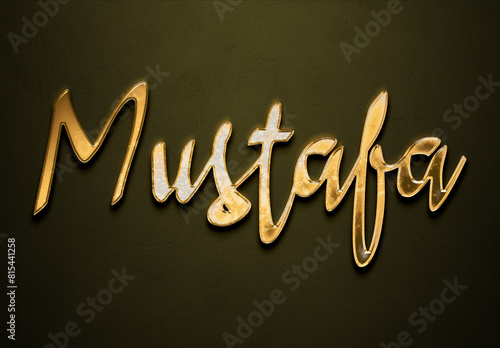 Old gold text effect of Arabic name Mustafa with 3D glossy style Mockup	 photo
