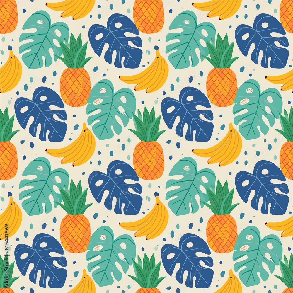 a vibrant seamless pattern with tropical fruits and leaves, including pineapples a vibrant seamless pattern with tropical fruits and leaves, including pineapples