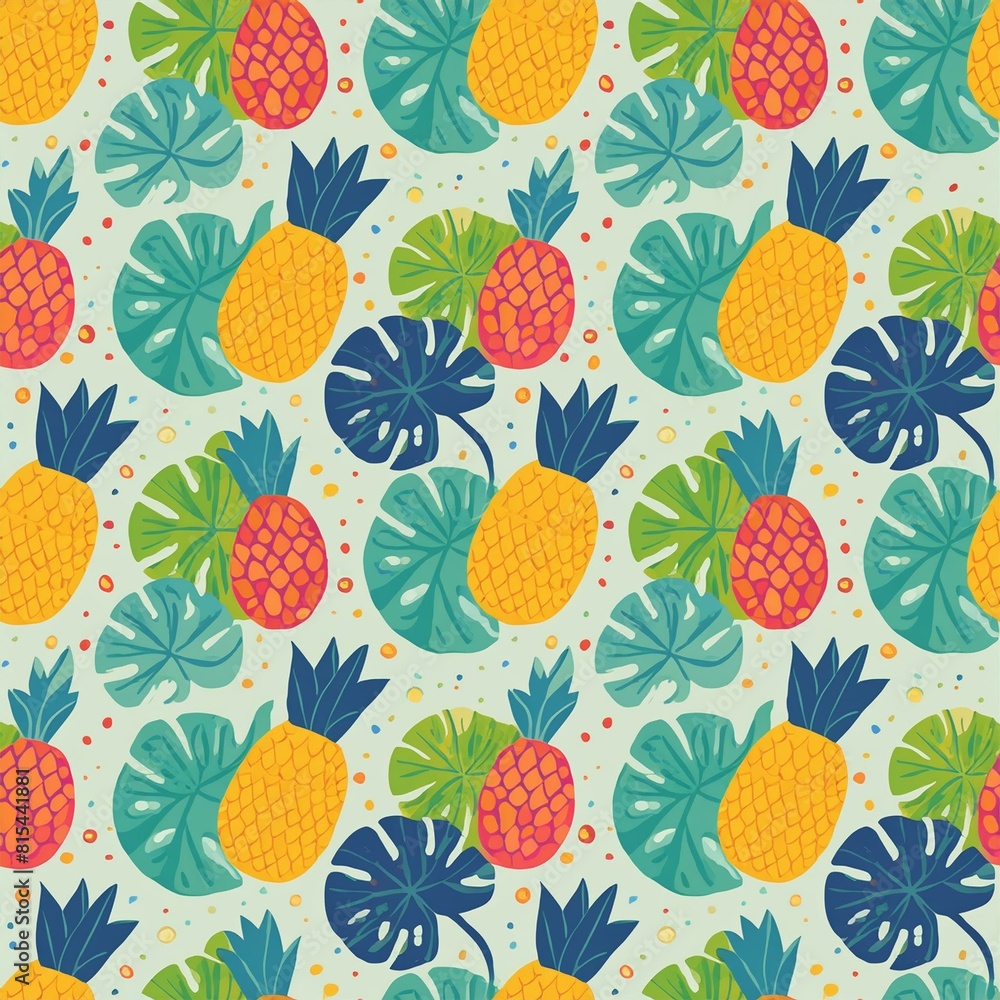 a vibrant seamless pattern with tropical fruits and leaves, including pineapples a vibrant seamless pattern with tropical fruits and leaves, including pineapples