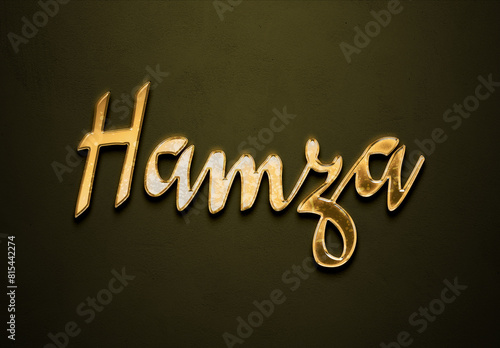 Old gold text effect of Arabic name Hamza with 3D glossy style Mockup	 photo