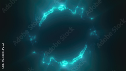 Green swirling circle frame of multicolored lines of energy particles. Abstract background