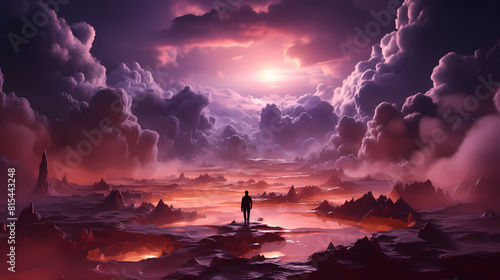 person on the top of clouds colorful minimalism painting