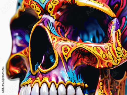 Close-up of a skull painted in various colors photo
