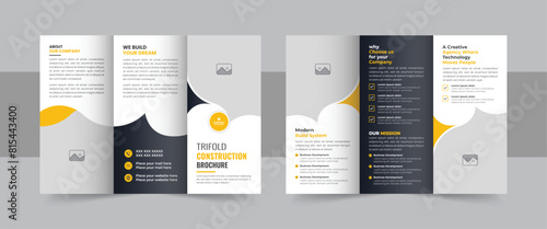 Construction trifold brochure template or company profile trifold brochure design layout