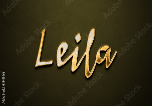 Old gold text effect of Arabic name Leila with 3D glossy style Mockup	 photo