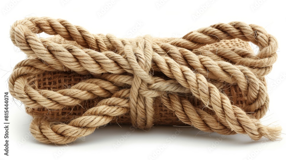  A rope in tight focus against a pristine white backdrop, complete with a clipping path at its uppermost point