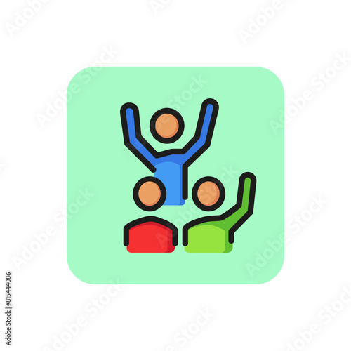 Team celebrating success line icon. Group, winner, leader. Leadership concept. Can be used for topics like business, achievement, teamwork.