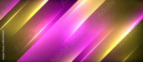 A vibrant colorfulness of purple and yellow stripes with glowing lines, featuring a symmetrical pattern of rectangles, creating an electric blue and magenta effect
