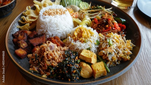 Nasi Tutug Oncom. Traditional Sundanese meal of rice mixed with fermented soybean AI generated
