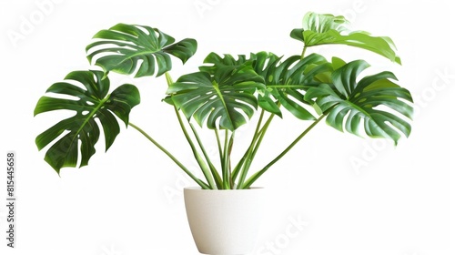 Monstera trees have a newborn and three adult leaves. planted in a white pot work Die-Cut AI generated