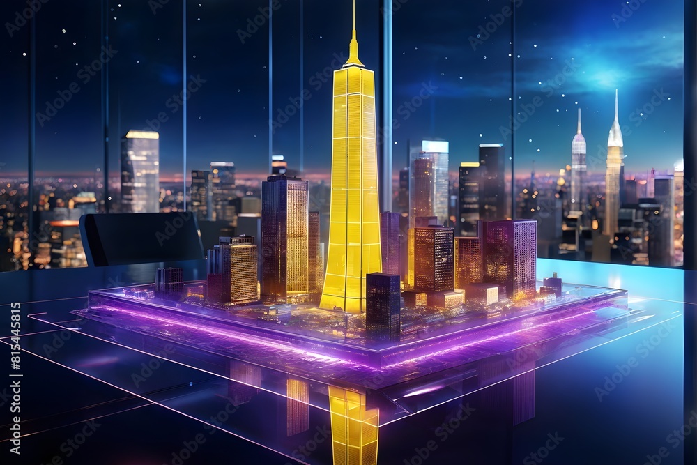 Fototapeta premium skyscraper hologram projection as a architecture three dimensional model