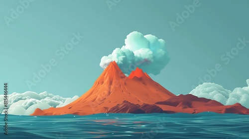 Deep ocean volcano flat design side view, geothermal theme, animation, Splitcomplementary color scheme