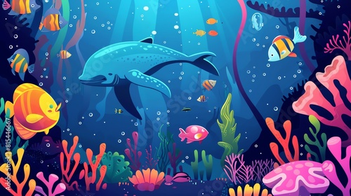 Deep ocean creatures flat design front view  marine life theme  animation  vivid