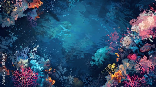 Deep ocean coral flat design top view  hidden treasure theme  water color  Tetradic color scheme
