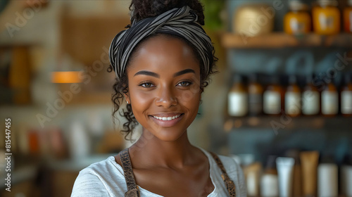A smiling woman in a store.