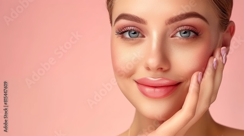  A woman s face against a pink background Two women s faces  each with a pink backdrop