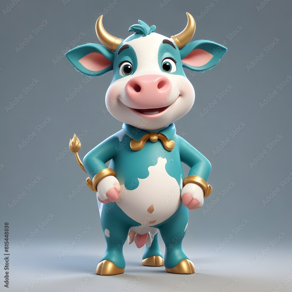 Fototapeta premium A cute and happy cow 3d illustration