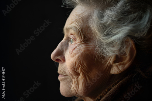 A gentle and poignant side profile of an elderly woman's face, emphasizing the beauty of age and the depth of life's experiences.