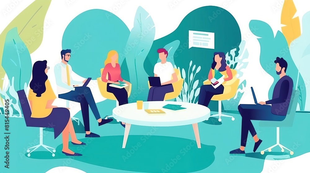 A group of people are sitting in a circle having a meeting. They are all wearing casual clothes and look like they are engaged in a serious discussion. A group of people are sitting in a circle having a meeting. They are all wearing casual clothes and look like they are engaged in a serious discussion.
