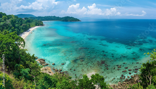 Top-view of a lush and tropical bay