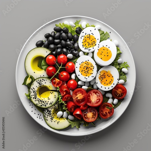 Nicoise salad flat design front view French Riviera lunch theme 3D render black and white