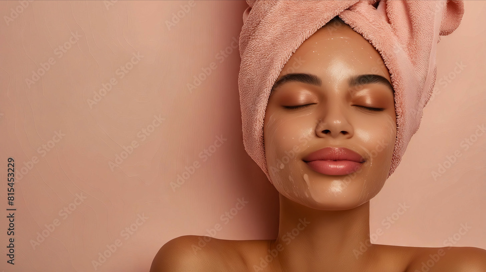 A woman with towel on her head and face. A woman with towel on her head and face.