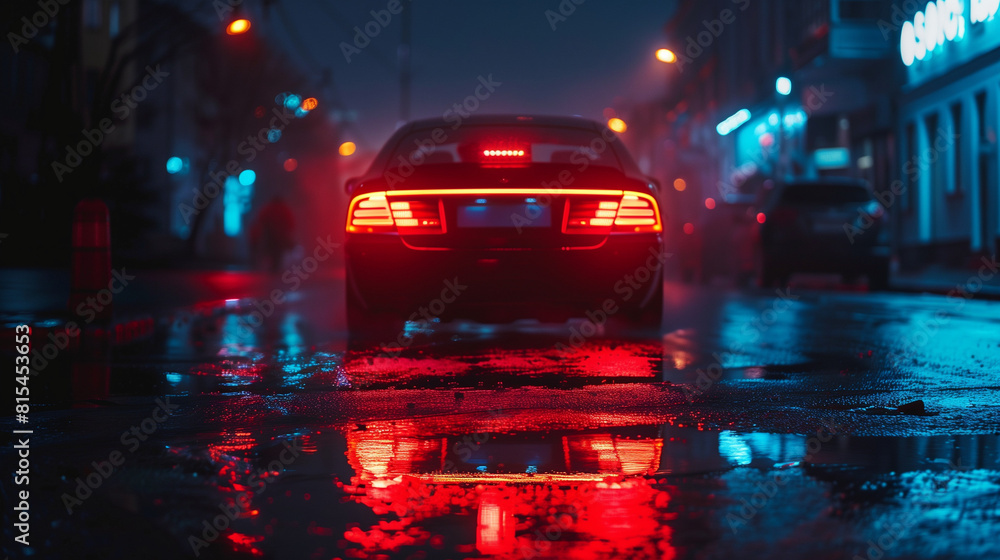 Car undercarriage neon lights shine with minimalism on a dark urban street, Ai generated Images Car undercarriage neon lights shine with minimalism on a dark urban street, Ai generated Images