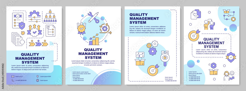 QMS features blue gradient brochure template. Leaflet design with linear icons. Editable 4 vector layouts for presentation, annual reports. Arial-Bold, Myriad Pro-Regular fonts used QMS features blue gradient brochure template. Leaflet design with linear icons. Editable 4 vector layouts for presentation, annual reports. Arial-Bold, Myriad Pro-Regular fonts used