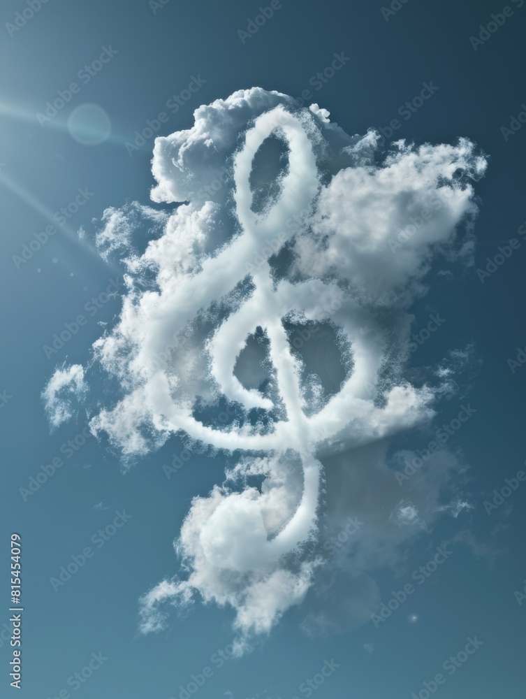 Clef made of clouds in blue sky. A musical symbol used to indicate ...