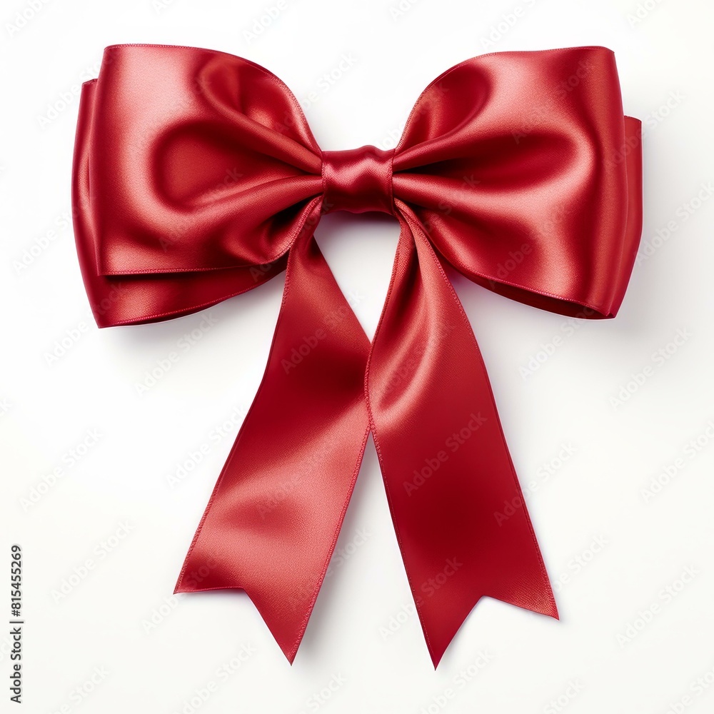 Vivid crimson bow and ribbon on a stark white background, Ai Generated Vivid crimson bow and ribbon on a stark white background, Ai Generated