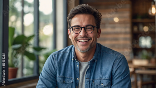 Portrait of a happy smiling young man wearing glasses