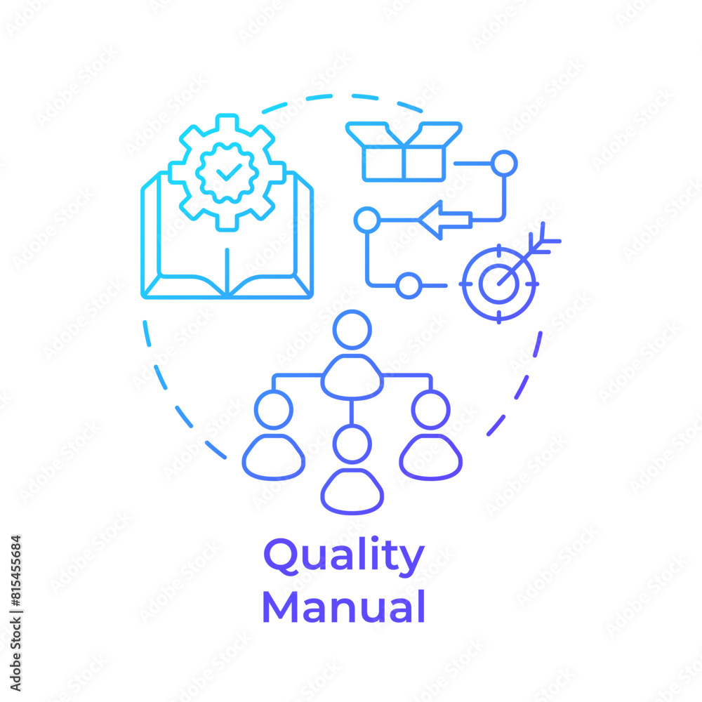 Quality manual blue gradient concept icon. Product development, process mapping. Round shape line illustration. Abstract idea. Graphic design. Easy to use in infographic, presentation Quality manual blue gradient concept icon. Product development, process mapping. Round shape line illustration. Abstract idea. Graphic design. Easy to use in infographic, presentation