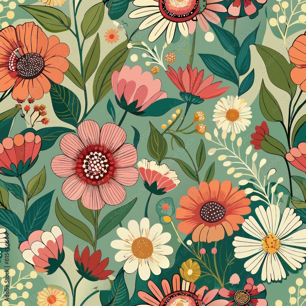 Seamless pattern of romantic wildflowers in a nostalgic color palette, Generative AI Seamless pattern of romantic wildflowers in a nostalgic color palette, Generative AI