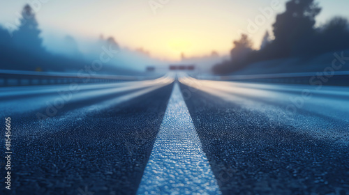 close up, empty roads theme, futuristic, Silhouette, early morning highway as backdrop. photo