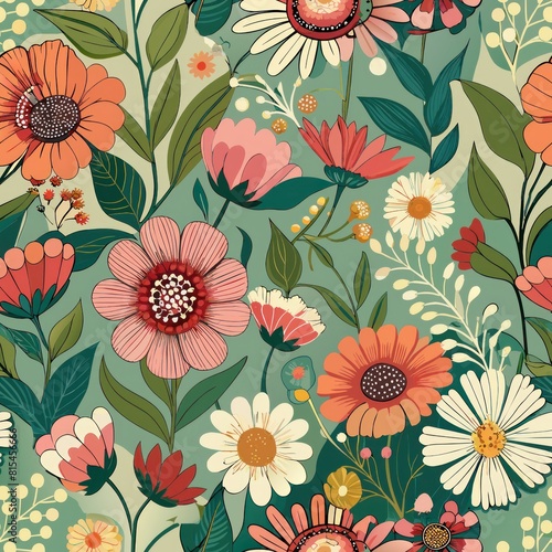 Seamless pattern of romantic wildflowers in a nostalgic color palette  Generative AI 