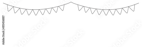 Continuous line art drawing buntings garland. Celebration party hand drawn flags. Vector linear illustration isolated on white background. EPS 10/AI