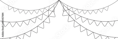 Continuous line art drawing buntings garland. Celebration party hand drawn flags. Vector linear illustration isolated on white background. EPS 10/AI